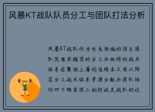 风暴KT战队队员分工与团队打法分析
